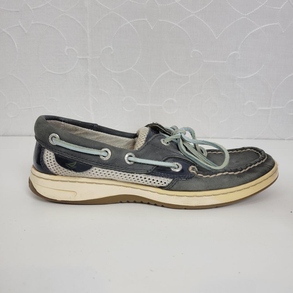 Sperry Womens Top Sider Size 5 Bluefish 2-eye Leather Open Mesh Lace Up Flats